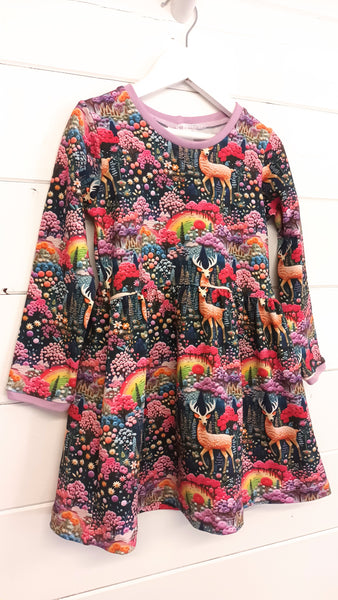 Enchanted Deer Twirl Dress, Long sleeve