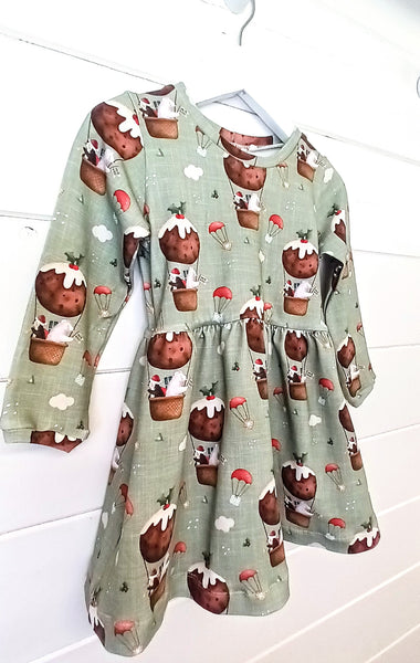 Christmas Pudding Balloon Twirl Dress, Long sleeve