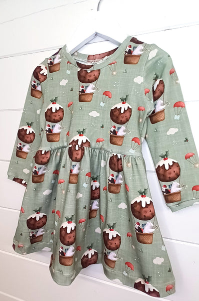 Christmas Pudding Balloon Twirl Dress, Long sleeve