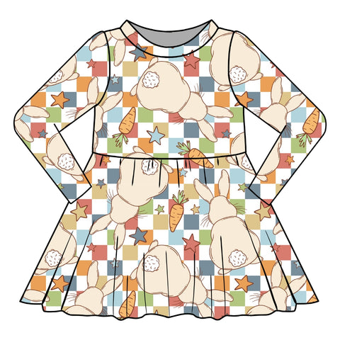 Easter Bunny Check Twirl Dress, Long sleeve