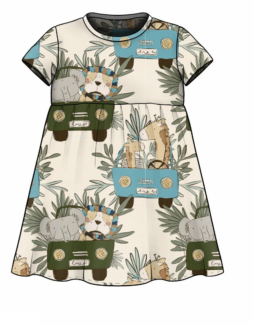 Jungle Tours Neutral Twirl Dress, Cap Sleeve