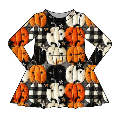 Halloween 3D Check Pumpkin Twirl Dress, Long sleeve PRE ORDER