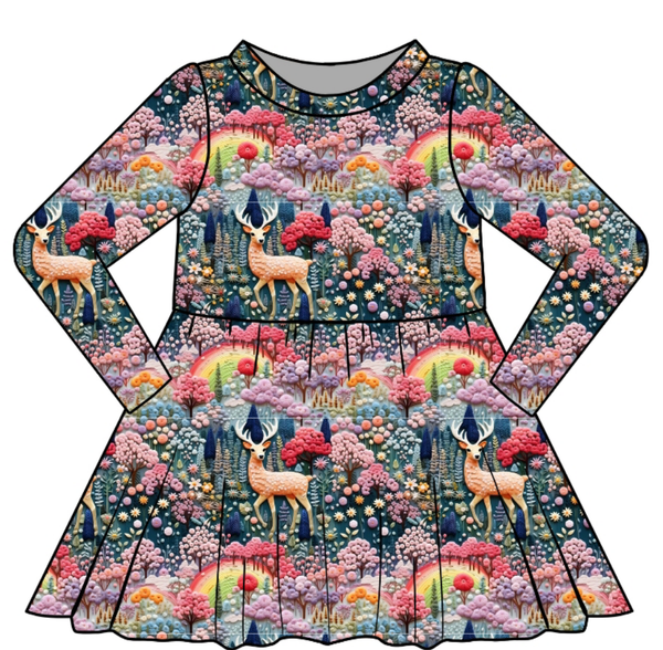 Enchanted Deer Twirl Dress, Long sleeve