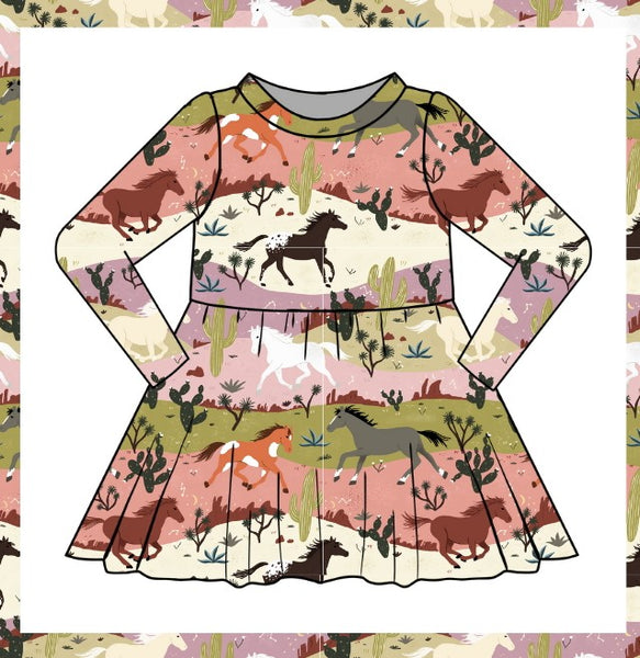 Wild Horses Twirl Dress, Long Sleeve AW25/26