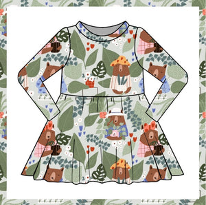 Gardening bear Twirl Dress, Long Sleeve AW25/26