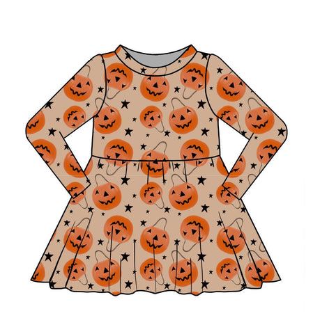 Halloween Pumpkin Treat Twirl Dress, Long sleeve