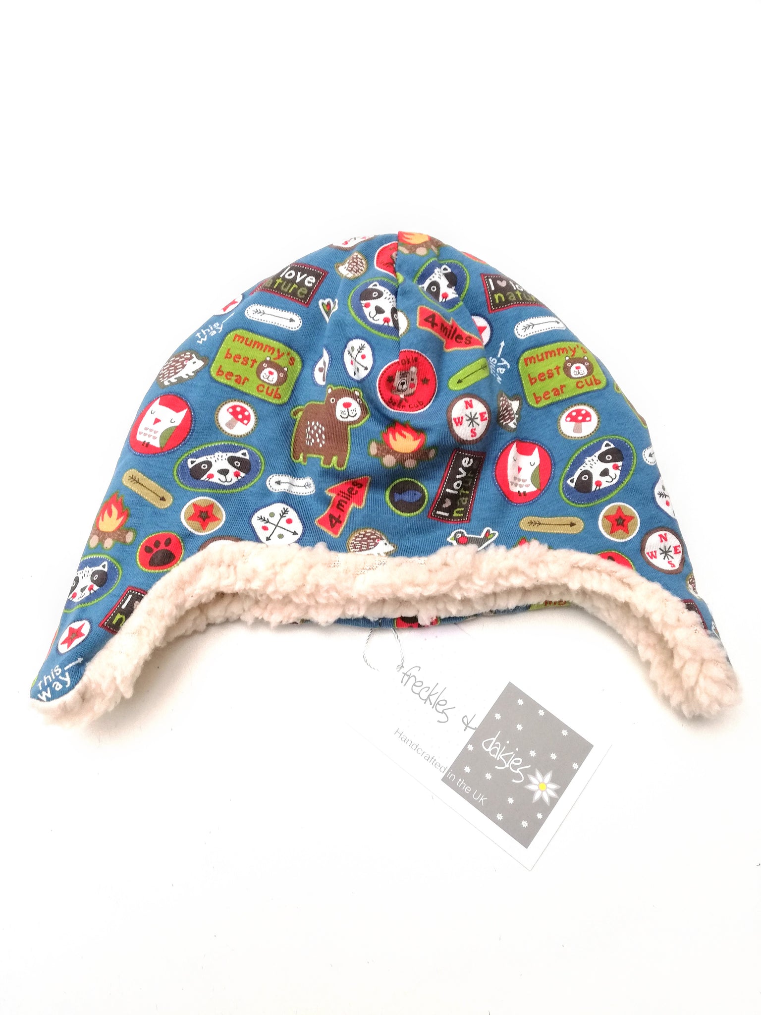 Freckles and Daisies Bear Cub Print Trapper Hat