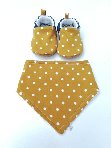 Freckles and Daisies Mustard spot Bandana Bib and Shoes set