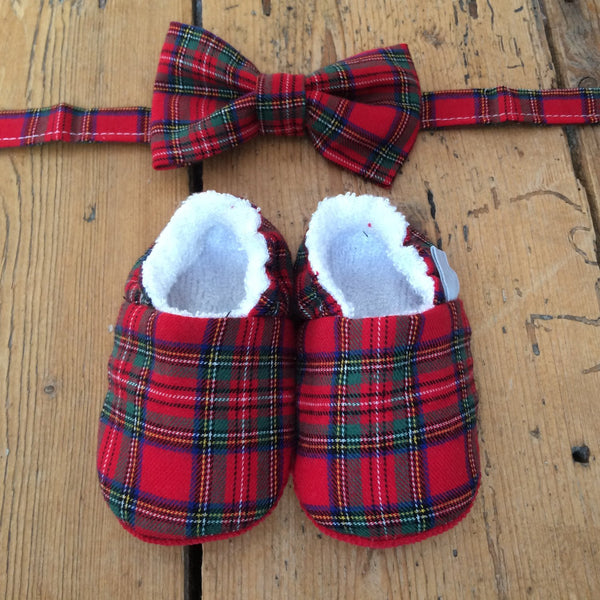 Freckles and Daisies Red Tartan Print BowTie and Shoes Set