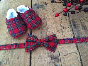 Freckles and Daisies Red Tartan Print BowTie and Shoes Set