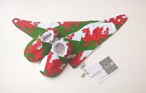 Freckles and Daisies Wales Flag Baby Gift Set, Bib and Shoes set