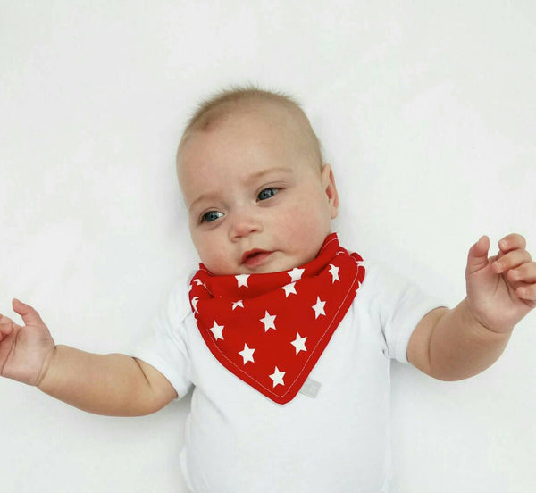 Freckles and Daisies Red star print Dribble Bib - Bamboo Lined